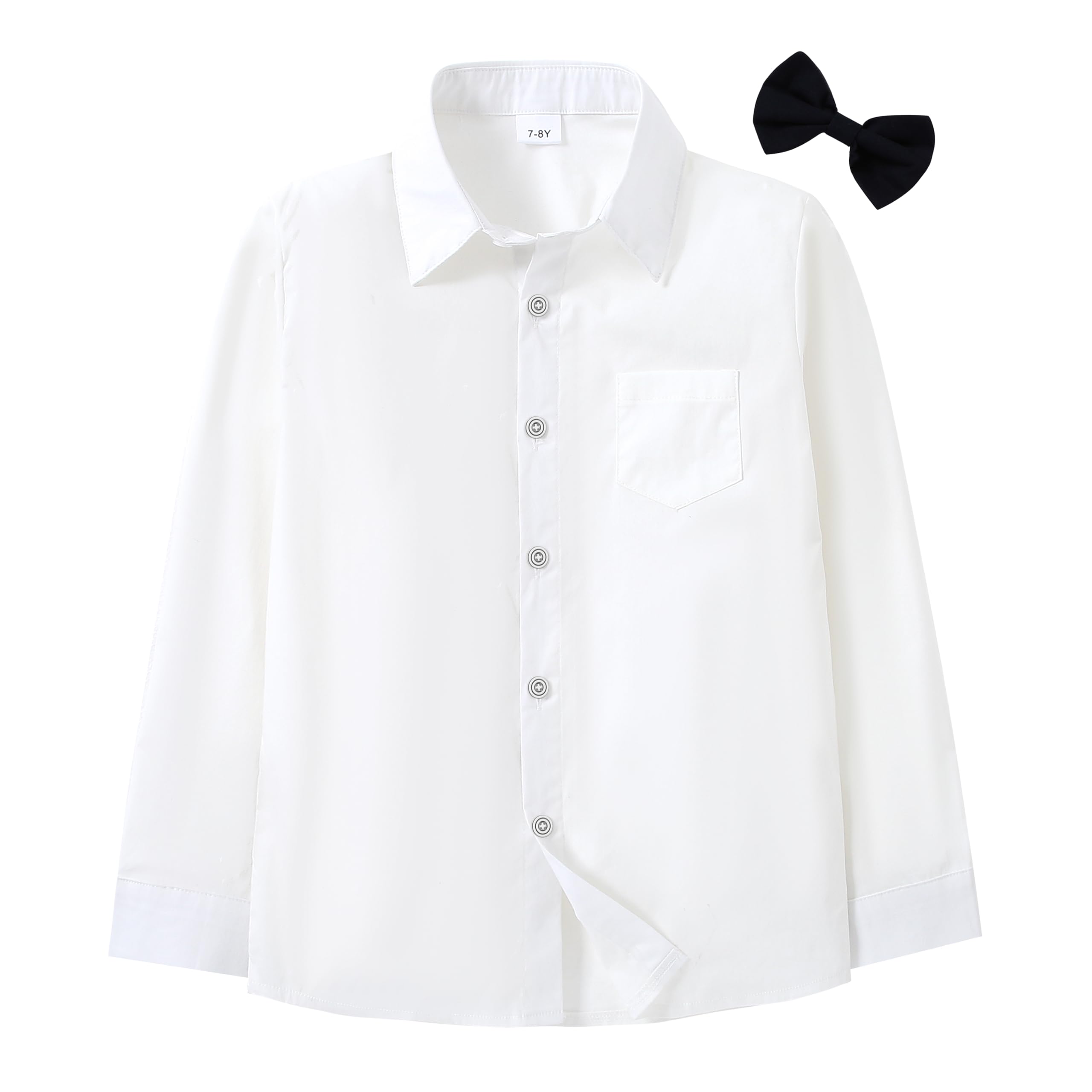 Amissz Camisas de Manga Larga para Niños Camisa Clásica de Botones y Pajarita Desmontable Niños Uniforme Escolar 6-10 Años