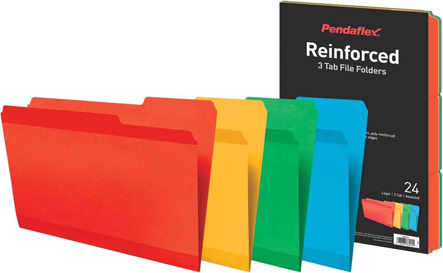 Pendaflex Reinforced File Folders, Extra Durable, Poly Reinforced Edges, Assorted Colors, Legal Size, 1/3 Cut Tabs, 24 Per Pack (86244) : Office Products