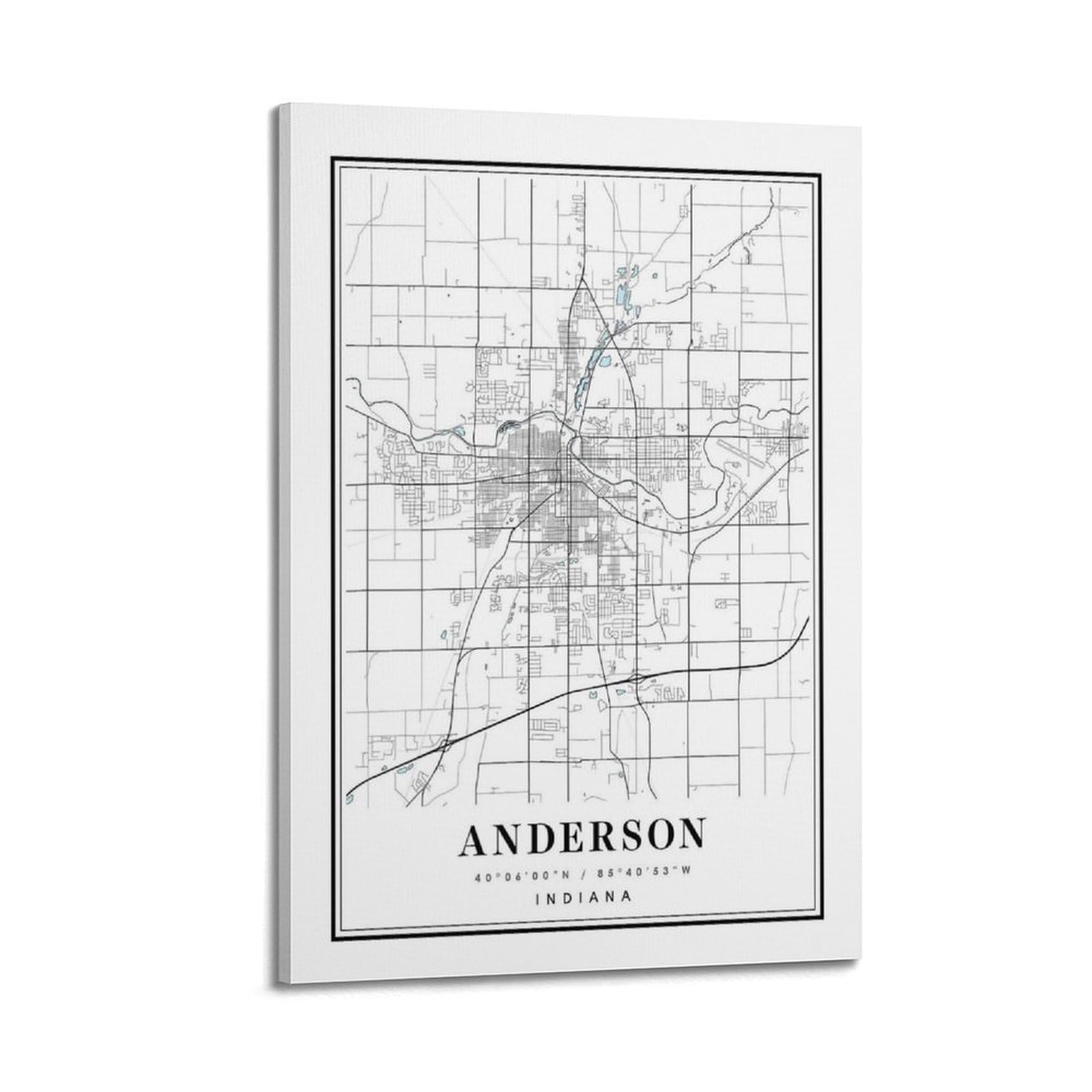 xiaoxiaoshen Anderson Indiana Map Canvas Poster Wall Art Prints Room Aesthetic Murals Bedroom And Living Decorations 24x36inch(60x90cm)