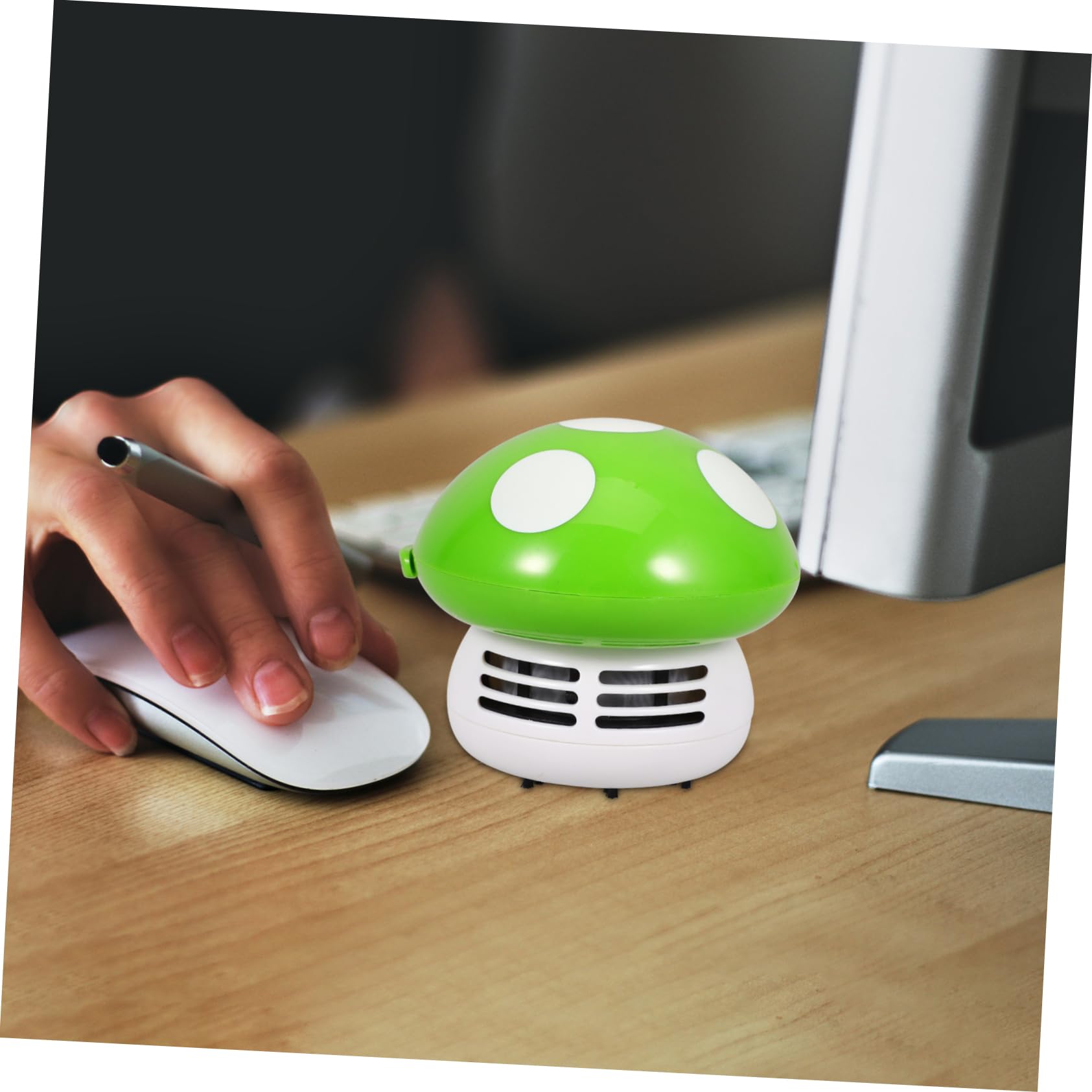 Cabilock Mini Mushroom Desktop Vacuum Cleaner Portable Green Desk Dust Cleaner for Quick Cleanup of Crumbs Lint and Ashes Battery Operated Cute Mini Desk Tool for Home and Office