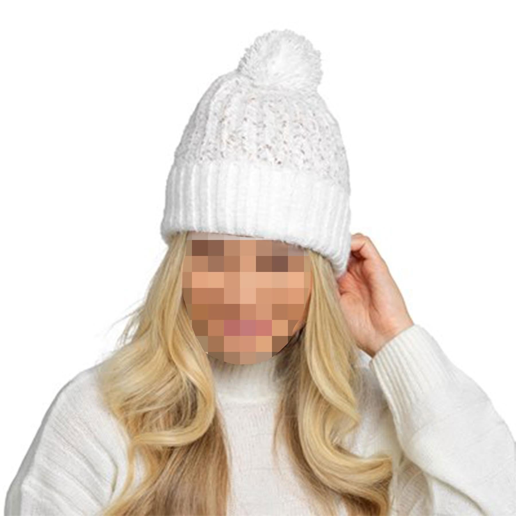 A2Z Ladies Hat Twist Yarn Chenille Knitted Soft Faux Fur Pom Pom Beanies - Hat LH1166 White One Size