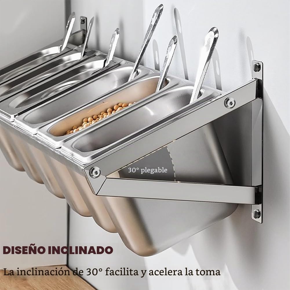 Ingrediente de catering de pared, contenedor de especias para pizza, contenedor de ingredientes de acero inoxidable, estante de hierbas, fácil acceso a especias, ingredientes y decoraciones, 6