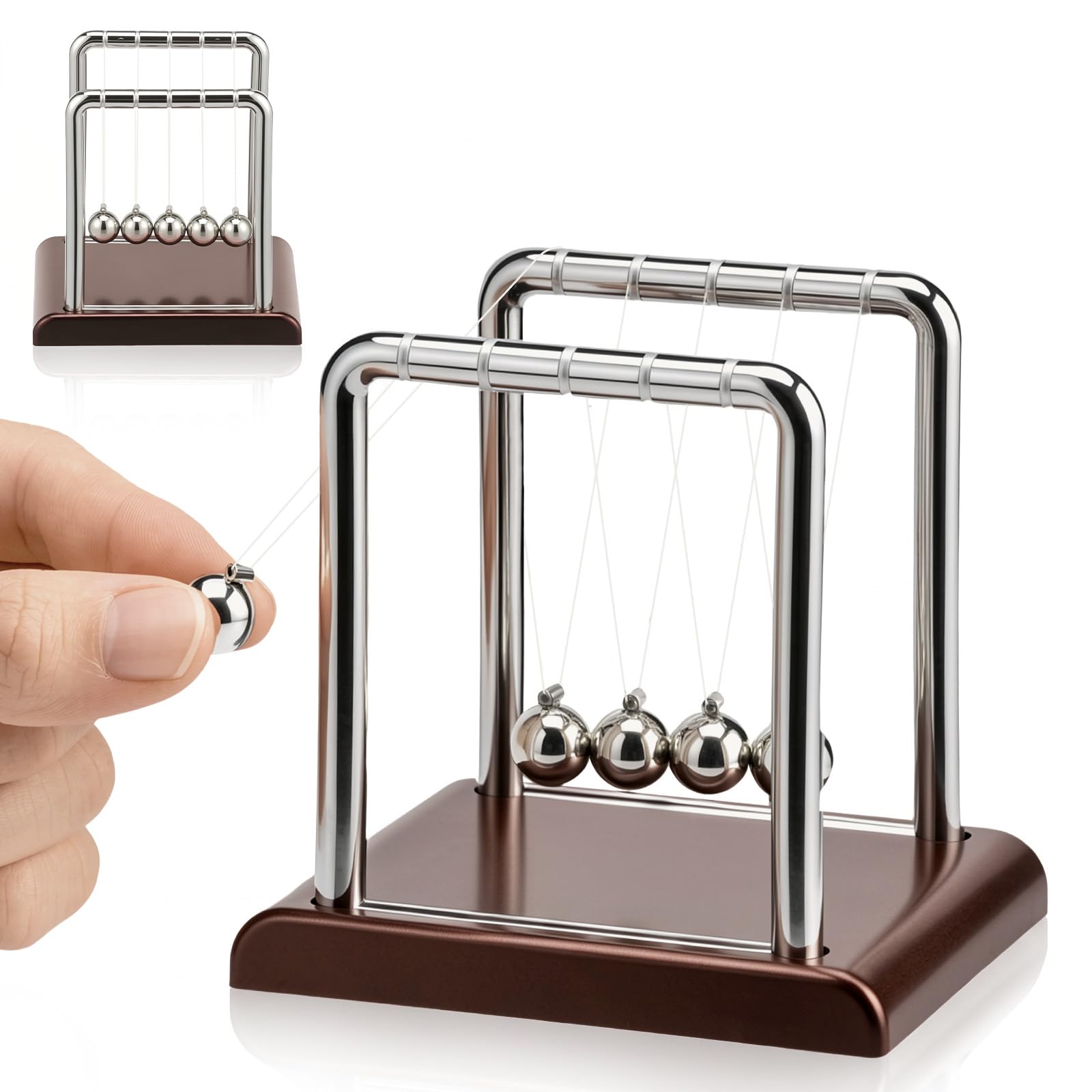 WAMEITF Cradle Balance Ball, Silver Stainless Steel Pendulum Ball,Physical Swinging Balls for Stress Relief,Educational Science,Desk Office Decor(Red)