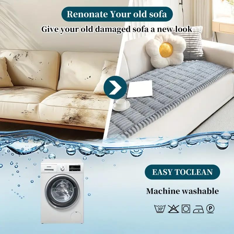 Soft Sofa Protective Cover, Ultra-Soft Non-Slip Couch Cover for Pets, Machine Washable Furniture Protector with Anti-Skid Backing for Dogs and Cats, Home Decor Sofa Pad