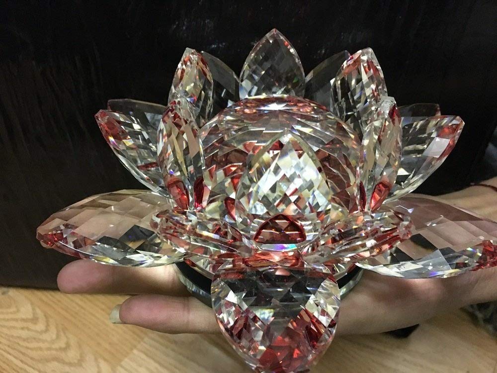 Value for Money Products EXTRA LARGE BIG CRYSTAL LOTUS FLOWER ORNAMENT CRYSTOCRAFT HOME DECOR FREE P&P_Crystal Lotus Flower Ornaments Craft Decoration Home Decoration Birthday Gift Wedding Gift (Red)