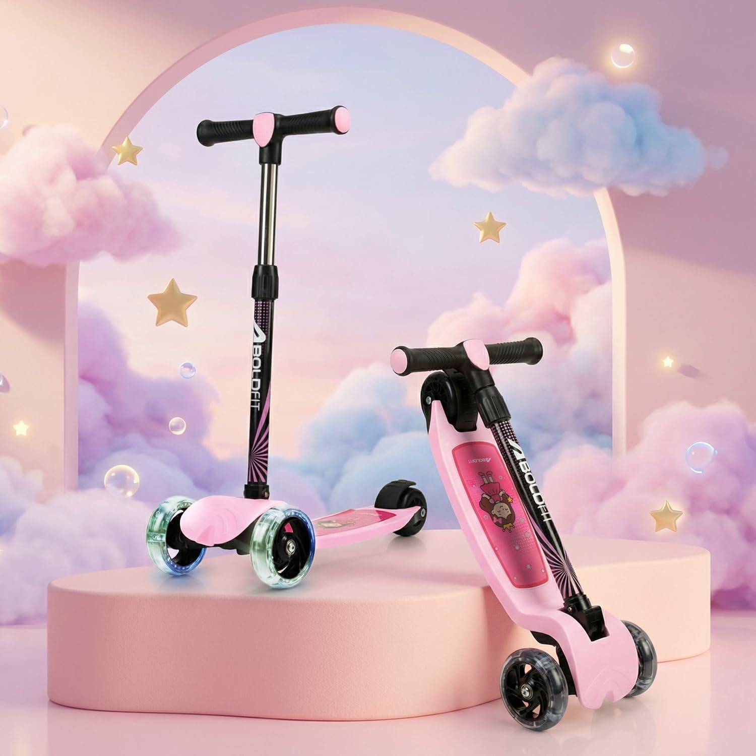 Boldfit Kids Scooter 3 Wheel Kick Scooter for Kids (Above 5 Years) Foldable 4 Adjustable Height Toys for Boys & Girls, Safe Skate Scooter with LED Wheels & Birthday Gift Max Weight 50 Kg, ZigFold