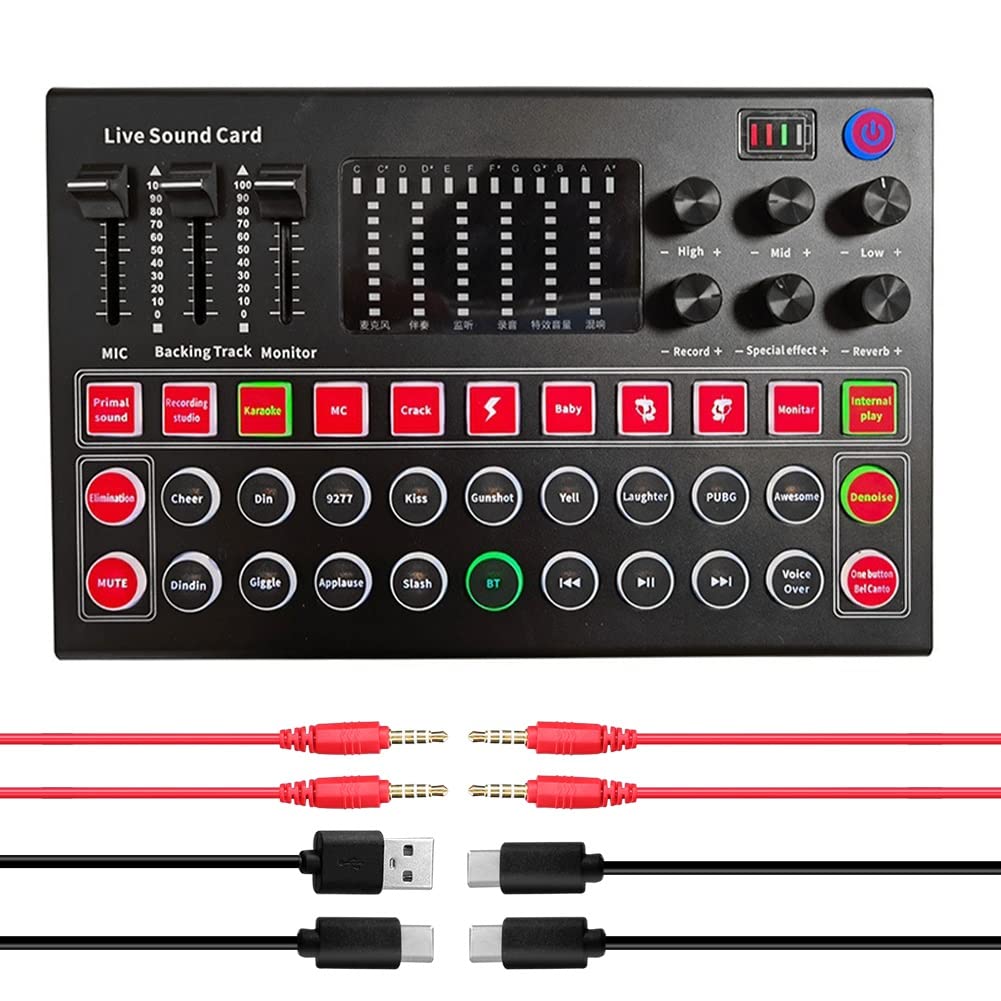 MRKU Interface Audio M9 Carte Son Mixeur Vocal en Direct Carte Son USB Externe Carte Son à Effets Multiples Carte mixeur
