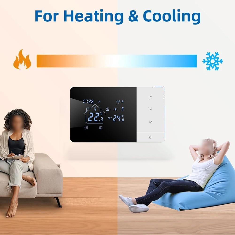 Termostato Wifi Caldaia, Cronotermostato Digitale Intelligente per Caldaia a Gas/Acqua, Compatibile con controllo vocale di Google e-Alexa, Nero, 3A