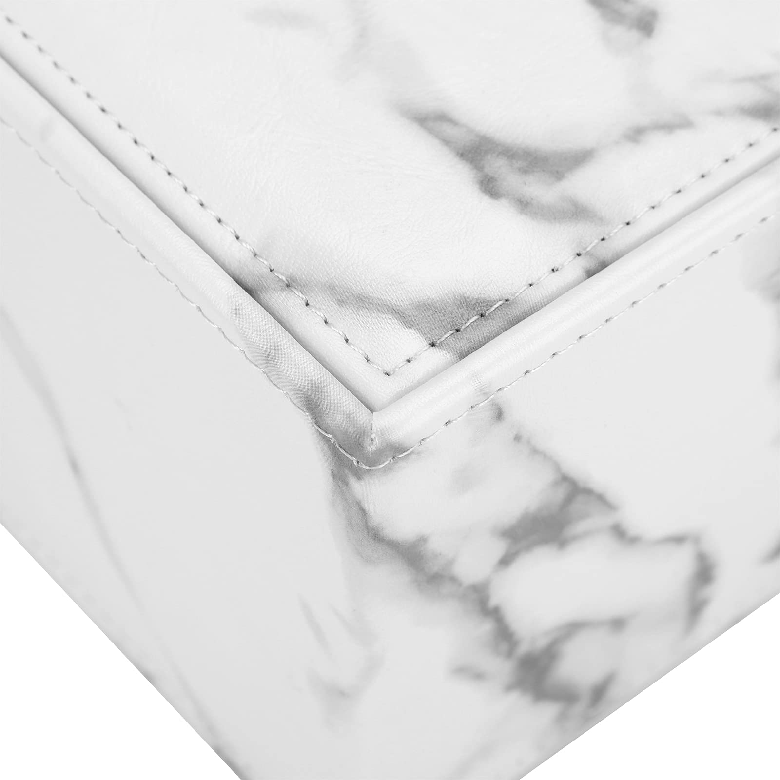 SUMTREE - Scatola per fazzoletti in pelle PU, rettangolare, con 3 scomparti, organizer da scrivania per telecomando, colore: Bianco marmorizzato