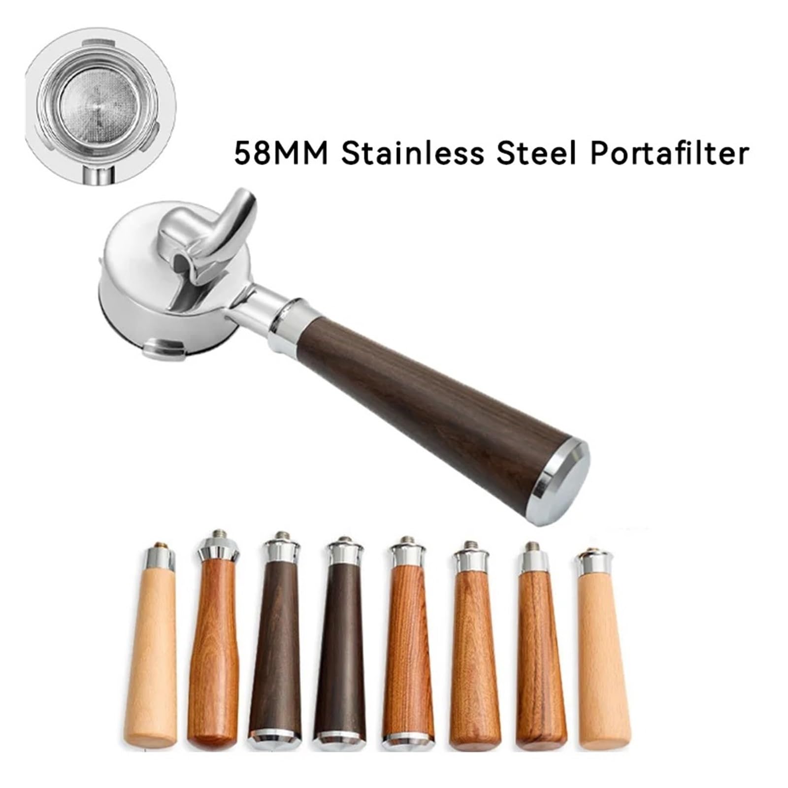 Portafiltro, compatible con Barsetto, mango 58MM 3 Ear | Boquilla simple y doble, acero inoxidable 304, filtro reutilizable de malla fina 20g(58mm-single mouth-A2)