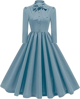 1950s Dresses for Women Vintage Rockabilly Retro 3/4 Puff Sleeve Tie Mid...