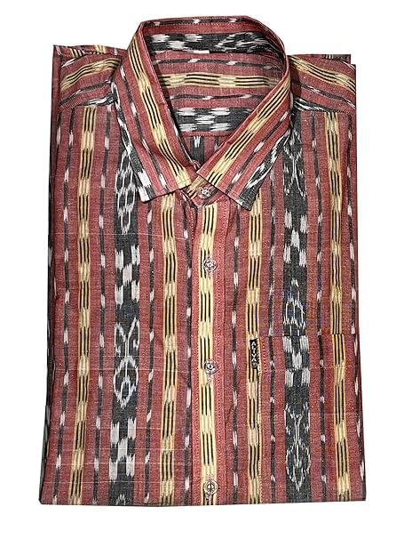 Image of Odisha Handloom 100% Pure Cotton Sambalpuri pasapali Half Shirt fabric for Men /Boys Odisha Traditional Shirt Tie-Dye Craft, Soft & Breathable Weave Cotton Material