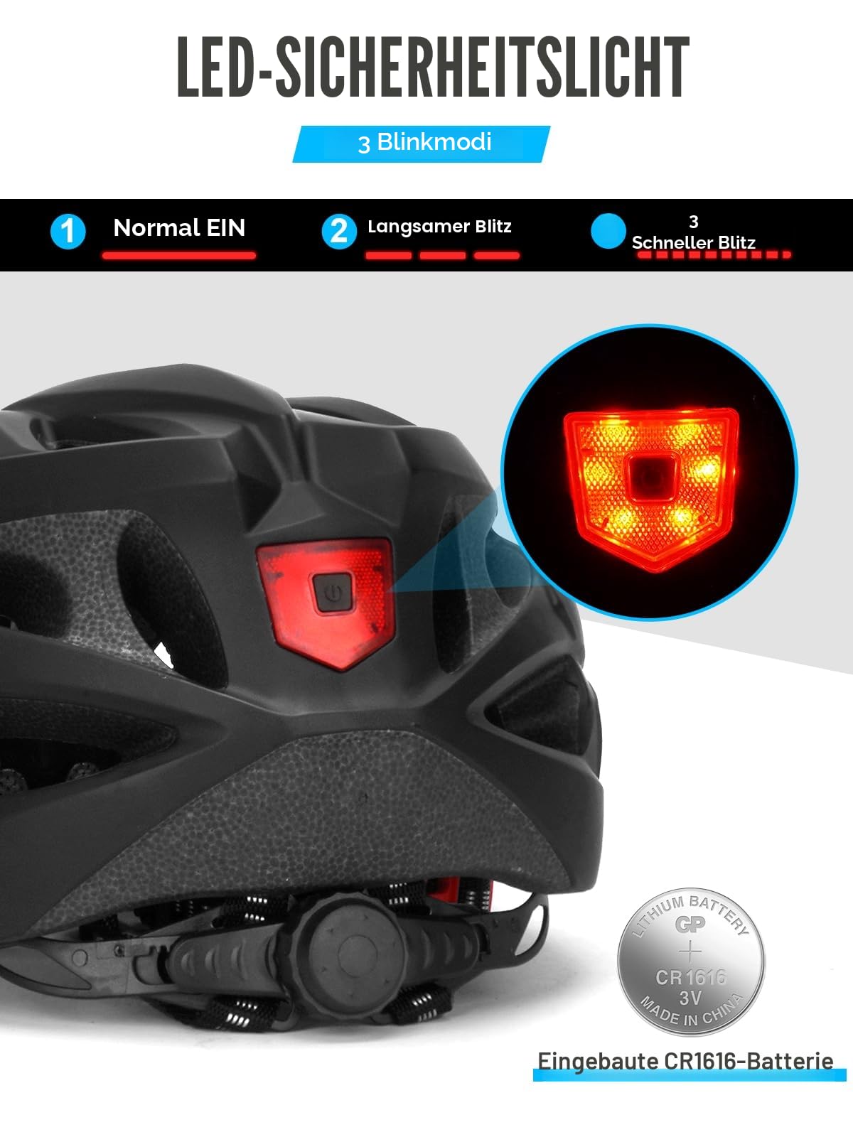 Fahrradhelm Erwachsene mit Licht, Radhelm, Cityhelm Urban Verstellbarer Unisex Fahrrad Helm für Damen und Herren 57–62cm