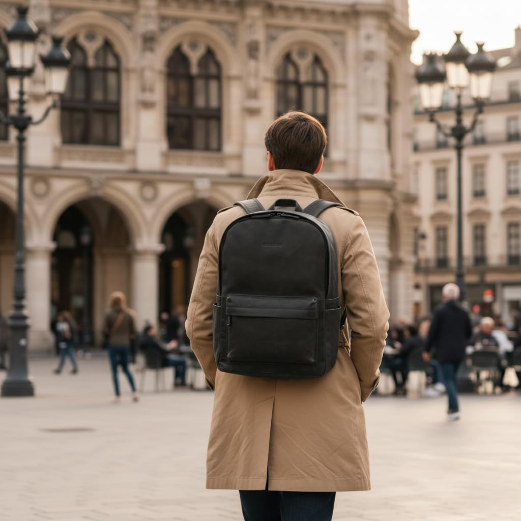 STILORD 'Arik' Mochila de Piel para Hombre y Mujer Cuero Viaje Bolso Estudiante Piel Backpack Mochilas portatil 16 Aduanas, Color:Negro