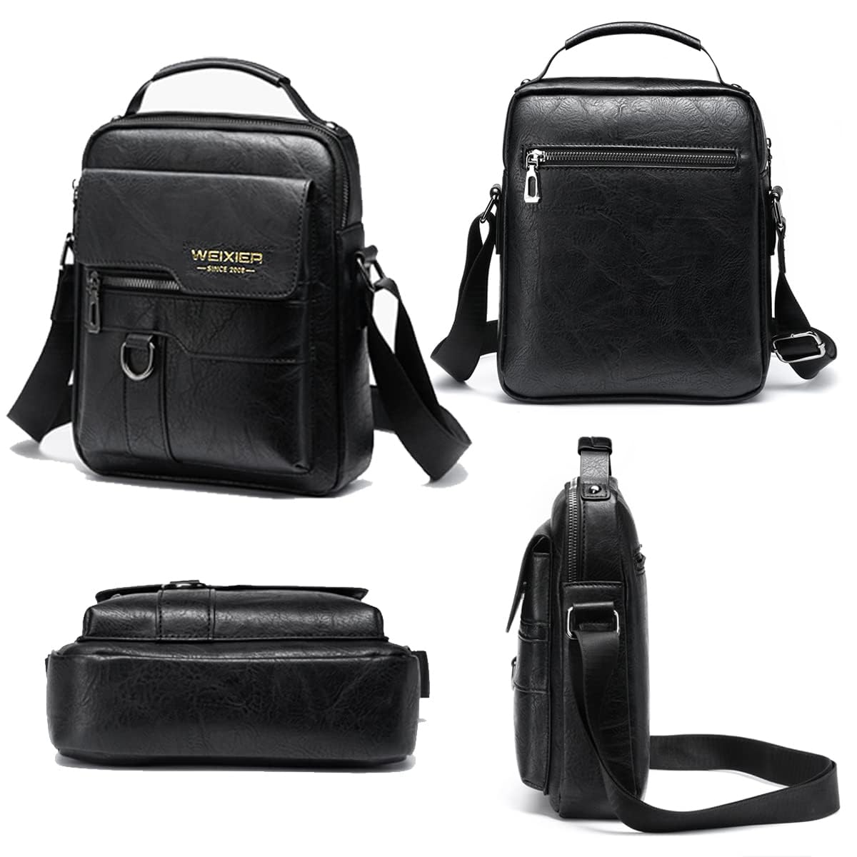 Bandoleras Hombre Cuero Bolso de Bombro Pequeña Mariconera Cruzada Bolso de Negocios Mano Hombre Vintage Bolsas de Trabajo Teléfono Cartera Monedero para Viajes,Compras (Negro Bolso Bandolera Hombre)