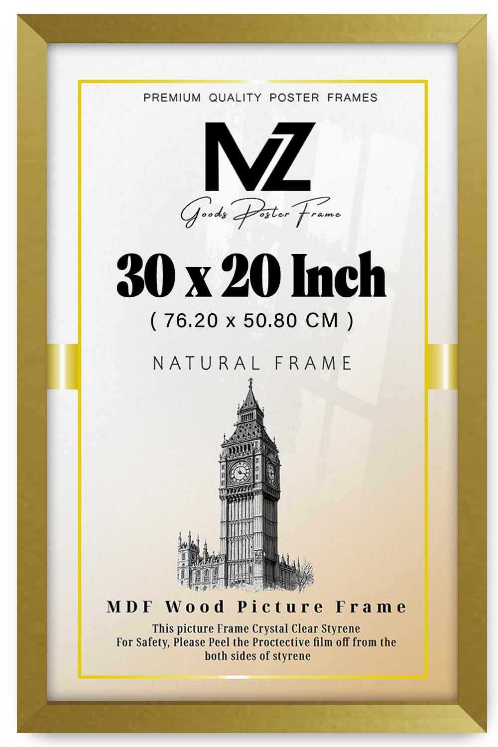 MZ GOODS | Large 30 Inch x 20 Inch Eton Wood Frame Classic Gold (76.20 x 50.80 CM) Frame | Perfect for Art Display 2' 6" x 1' 8" [ Gold ]