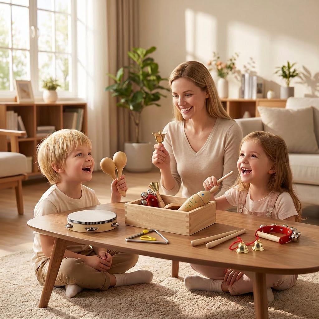 Set Instrumentos Musicales Madera Educativo para Niños 1 Año, Tambor Infantil, Regalo Niña 2 Años , Juego de 11 Instrumentos de enseñanza de Madera Original