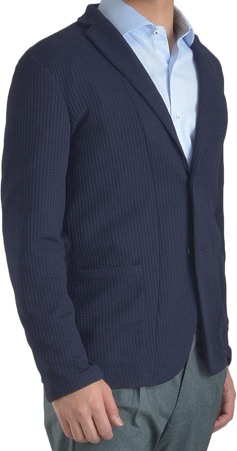 カジュアルジャケット メンズジャケット ワッフルニット 軽量 ストレッチ ２ツボタン ビジネス 予約販売品 やわらかい 裏地無し ライトグレー ウォッシャブル素材 ネイビー 家庭洗濯 Jk60