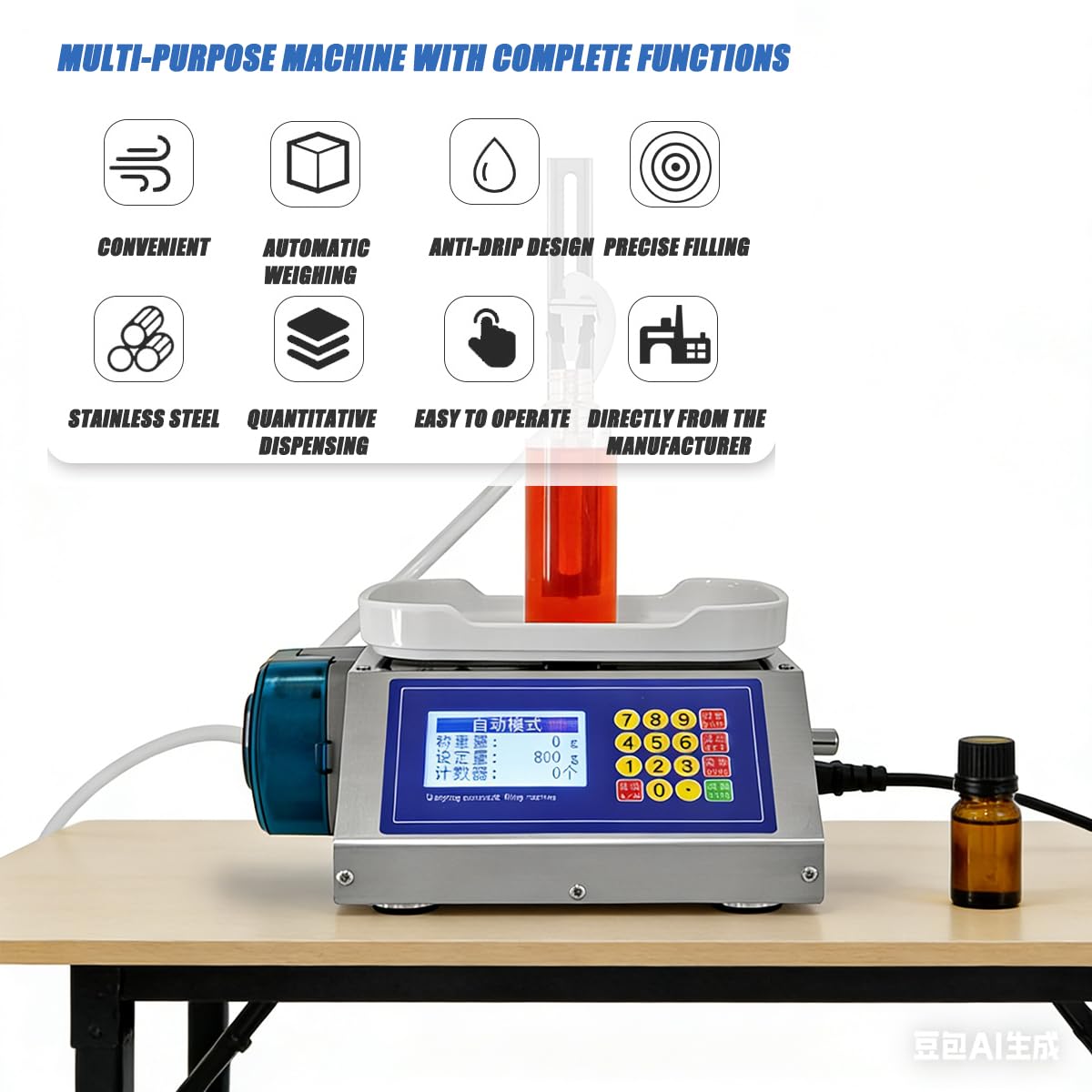 Máquina llenadora de Miel, llenadora automática de líquidos de 2 a 300 g, Carcasa de Acero Inoxidable, Gran caudal de 1,2 l/min, llenado rápido, Control Digital para Bebidas.