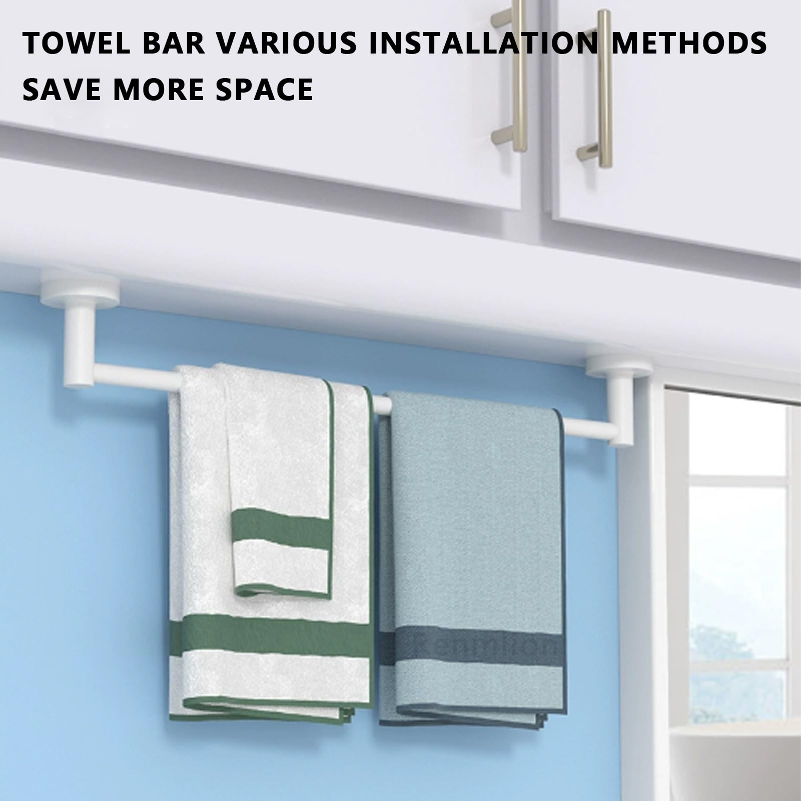 Toallero redondo de acero inoxidable de 60 cm, para colgar en la pared, para baño y cocina, toallero y percha, acabado blanco moderno, diseño que ahorra espacio