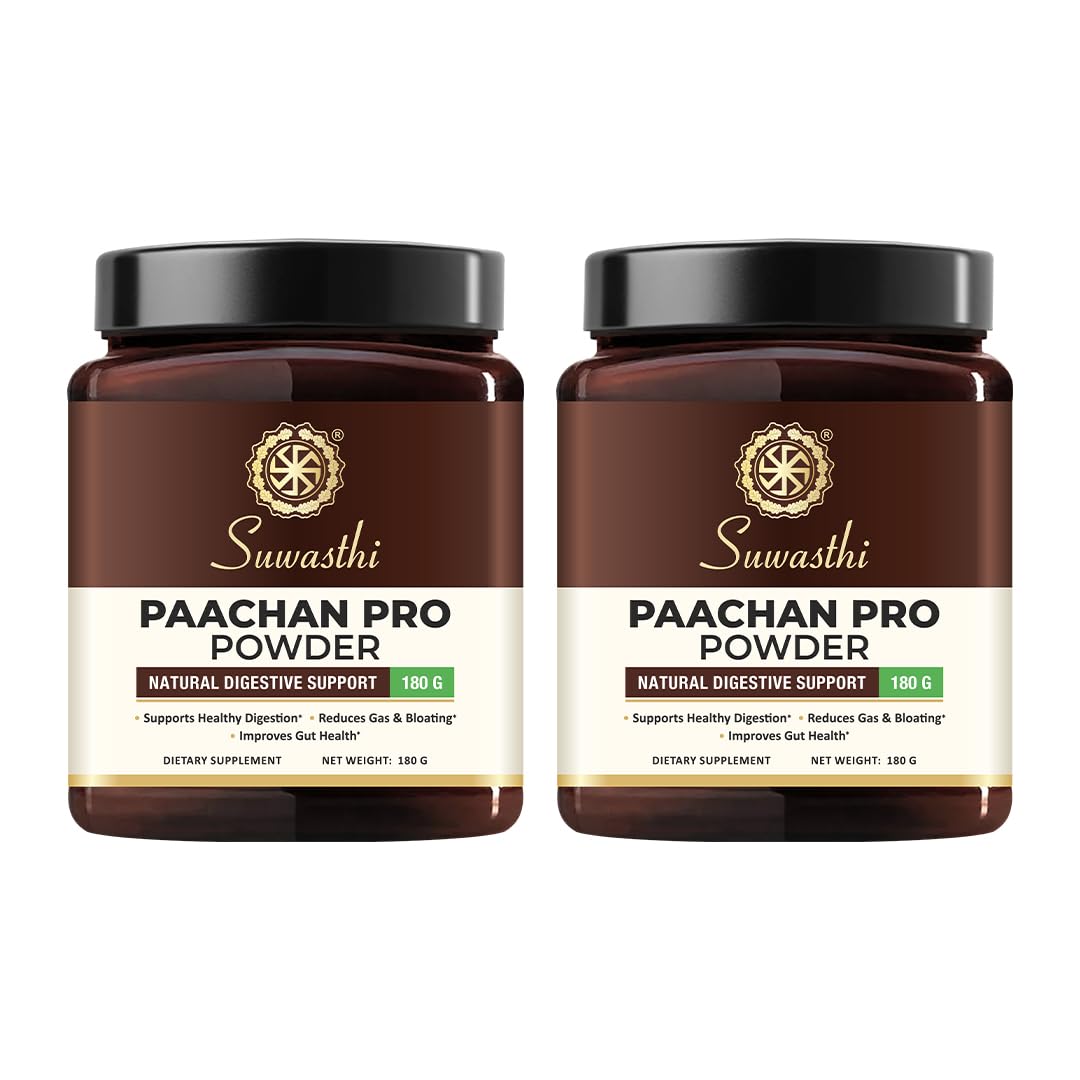 Suwasthi Paachan Pro Powder 360g (Pack of 2), Ayurvedic Healthy Digestion Solution for Gas & Indigestion, Acidity & Bloating Relief-image-31