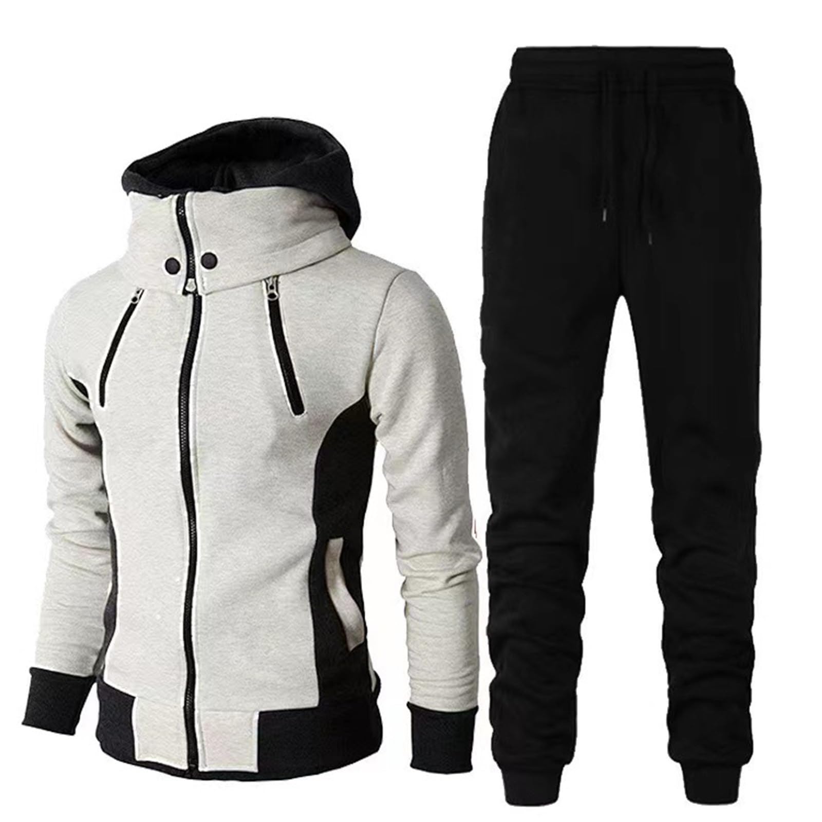 Generisch Tuta sportiva da uomo, con cappuccio, con chiusura lampo, lunga, in cotone, tinta unita, per il jogging, per la transizione, per lo sport, baggy casual, regolare