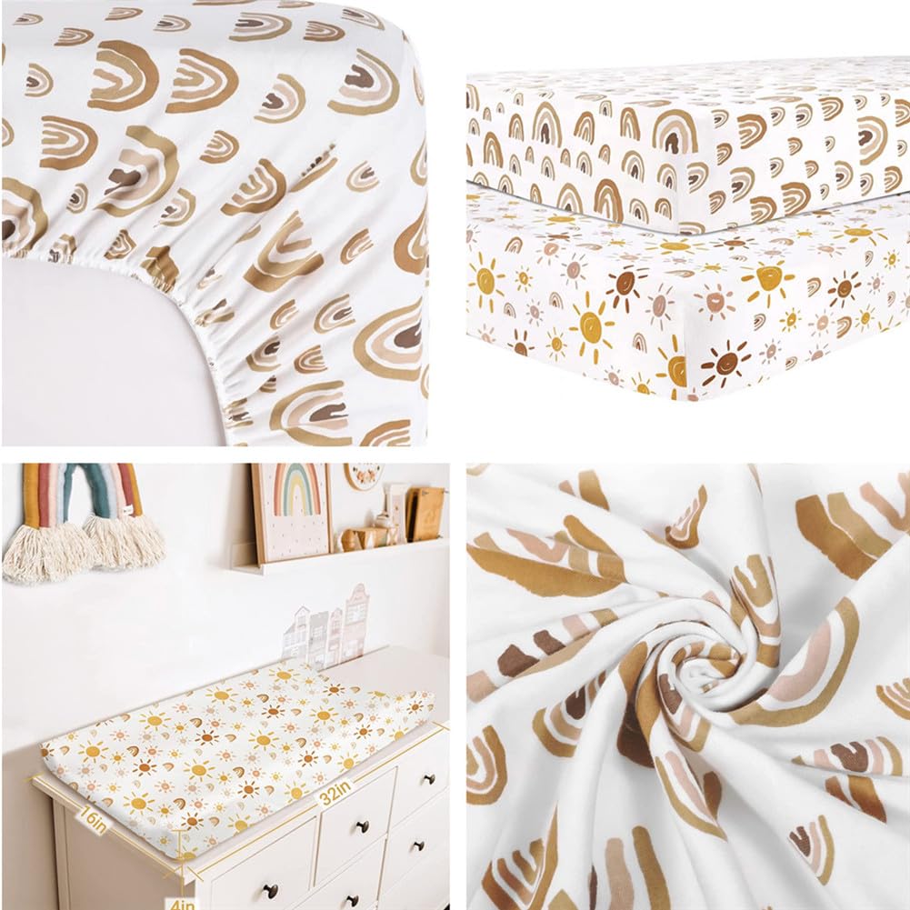 Drap Housse Bébé Arc-en-Ciel 160x80 Cm - Doux, Respirant, Extensible, Motif Coloré Pour Lit Bébé, Berceau, Parc