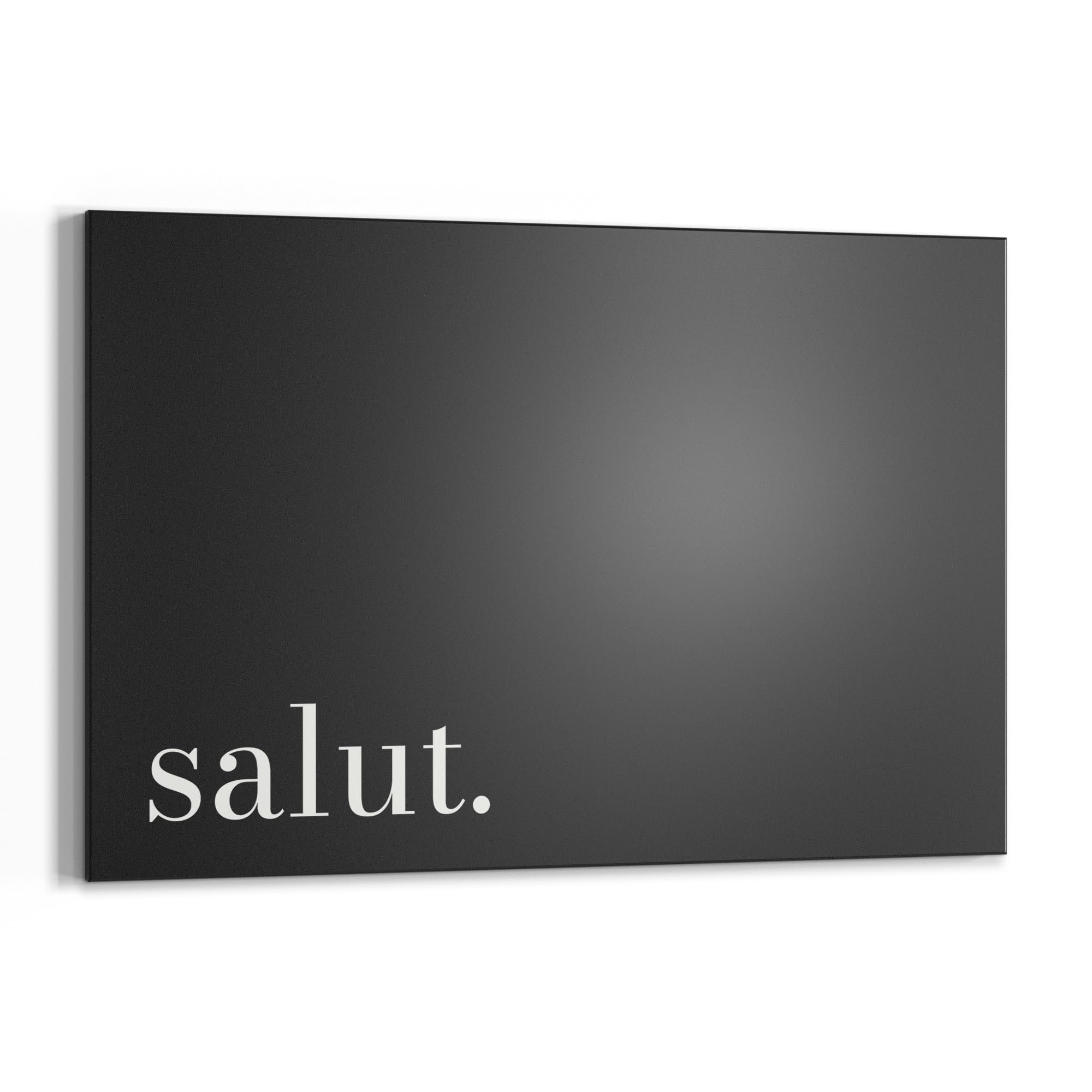 DEQORI Magnetische Kreidetafel mit UV-Druck | Motiv Salut - Schriftzug | Design rechteckig 90x60 cm | Kreide Metalltafel beschreibbar – Wanddeko für Küche, Flur, Kinderzimmer & Büro