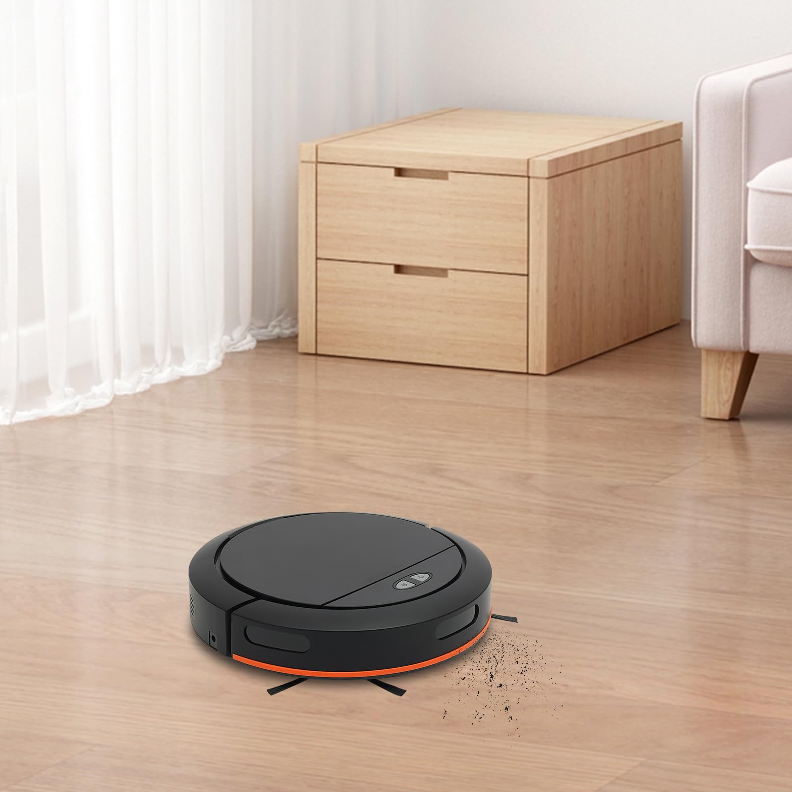 Robot odkurzający, robot 3 w 1, kompatybilny z podwójną szczotką i funkcją wycierania, akumulator 1500 mAh, siła ssania 2800 Pa, czas pracy 120 min, do krótkich sufitów, marmuru, płytek