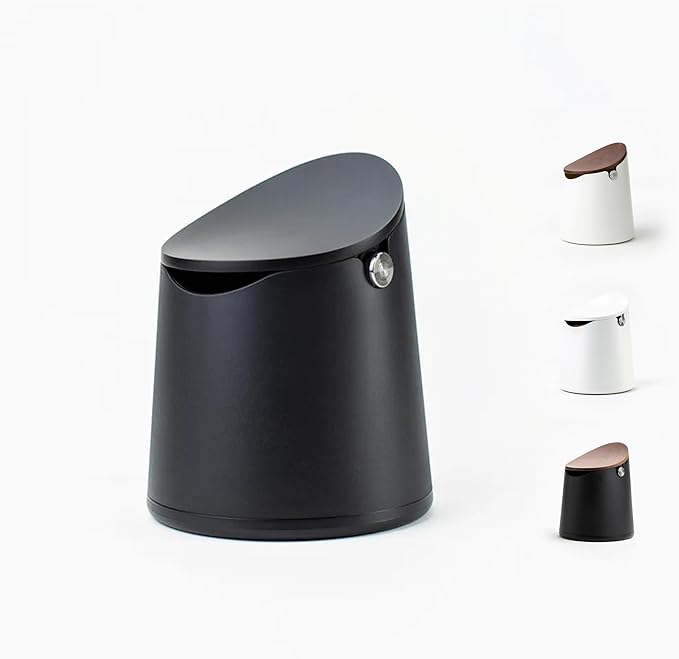 CREMA Coffee Products Arc Knock Box | Holds 12–16 Espresso Pucks | Durable Stain Resistant Build with Non Slip Base | Easy Clean Up Moisture Control | Black Base & Walnut Plastic Lid