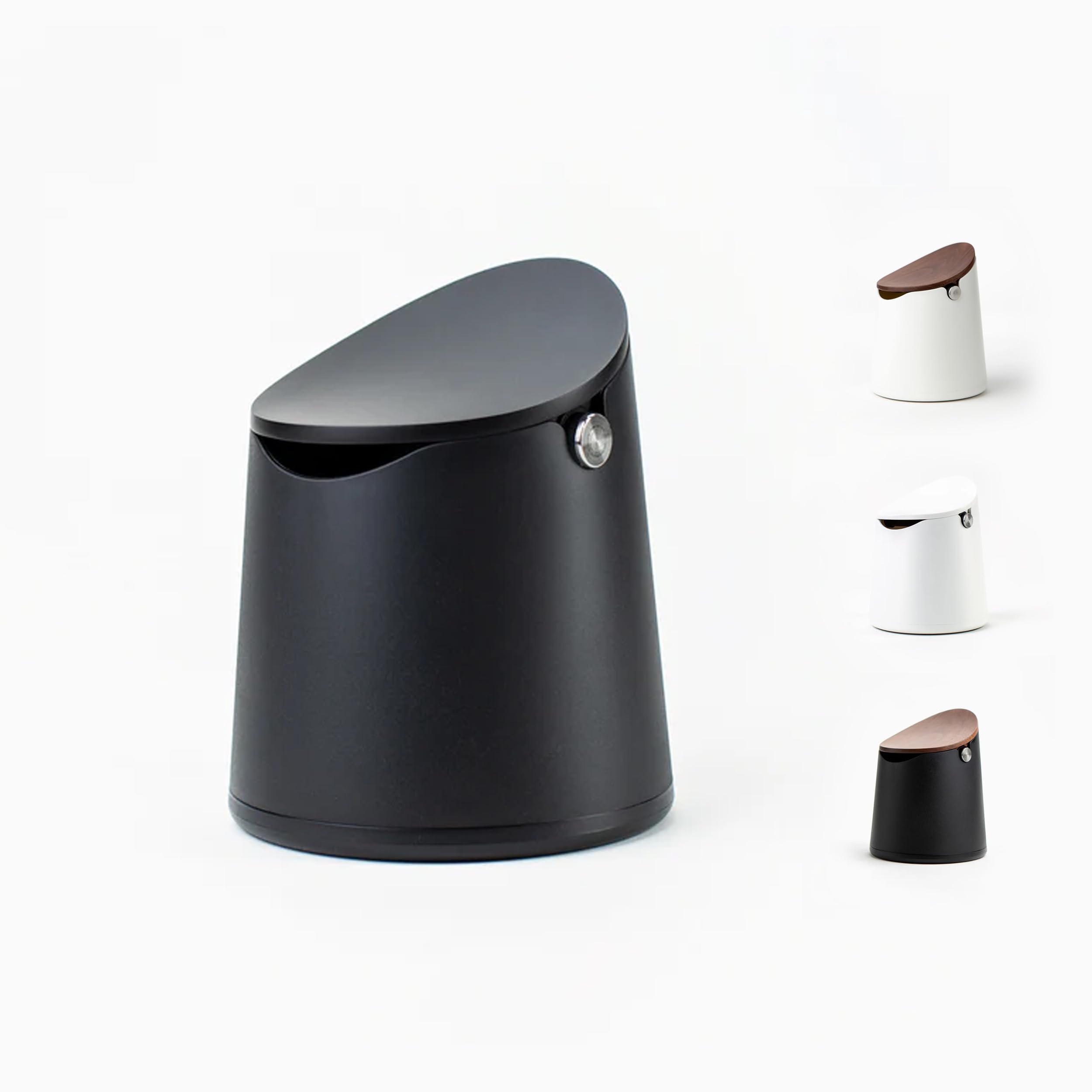 Crema Coffee Products Arc Knock Box | Holds 12–16 Espresso Pucks | Durable Stain Resistant Build with Non Slip Base | Walnut Plastic Lid | Easy Clean Up Moisture Control | Black Finish