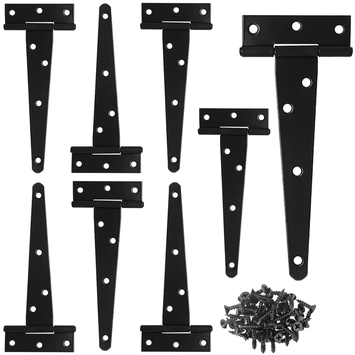 Wopanxye Garden Gate Hinges, 8 inch (200 mm) 7 Holes T-Hinges with Screws, 270 Open Angle, Rustproof Coated, for Fence Shed Door Windows Cabinets, 8 Pack, Black