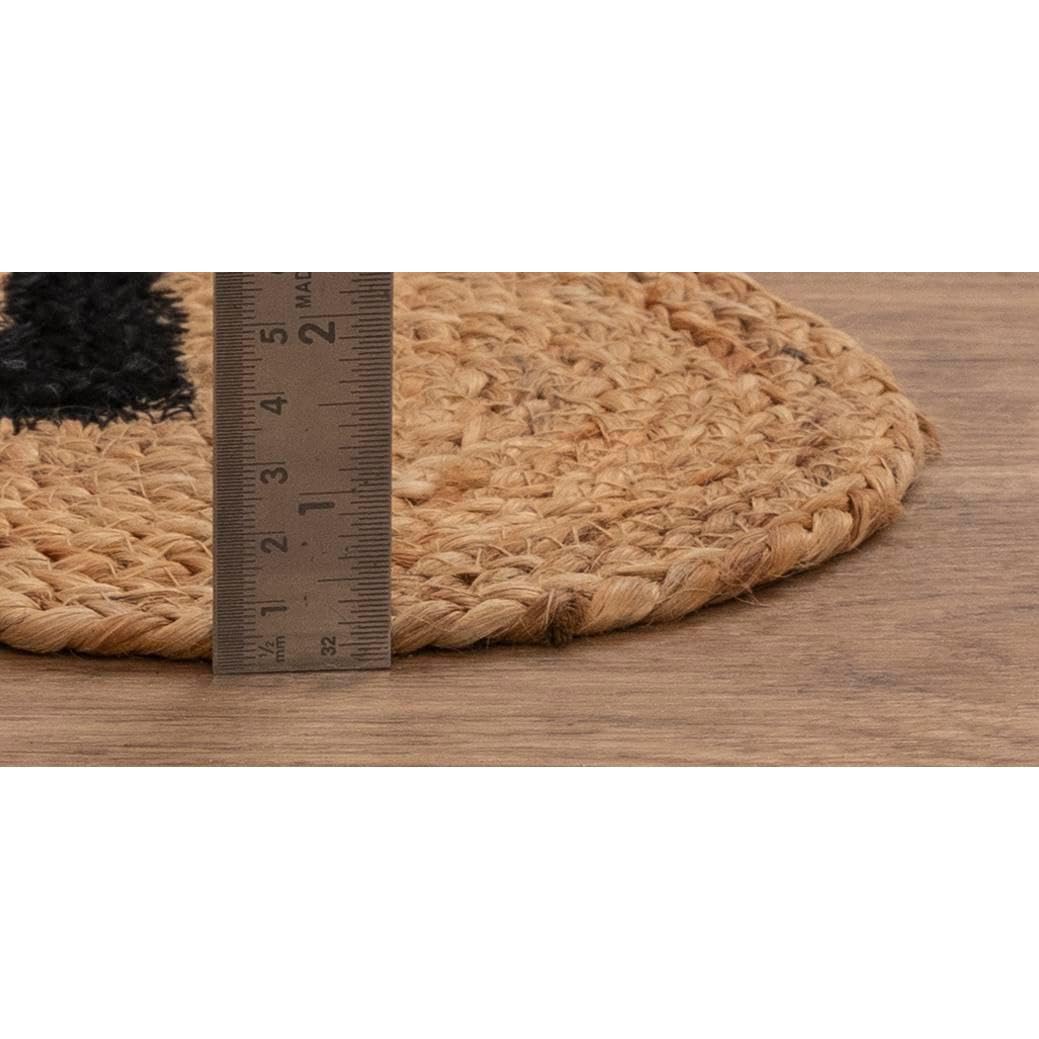 Tapis tressé festonné en jute naturelle style bohème pour salon, ferme, maison de ferme (naturel/noir, 2,3 x 2,9 m)