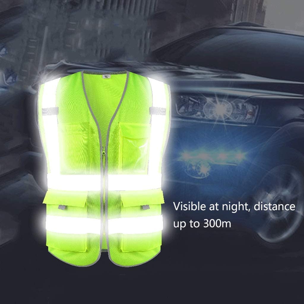 Chaleco de alta visibilidad， Traje reflectante tejido de punto chaleco reflectante de seguridad transpirable con bolsillo cremallera tira de luz de alta visibilidad chaleco de construcción