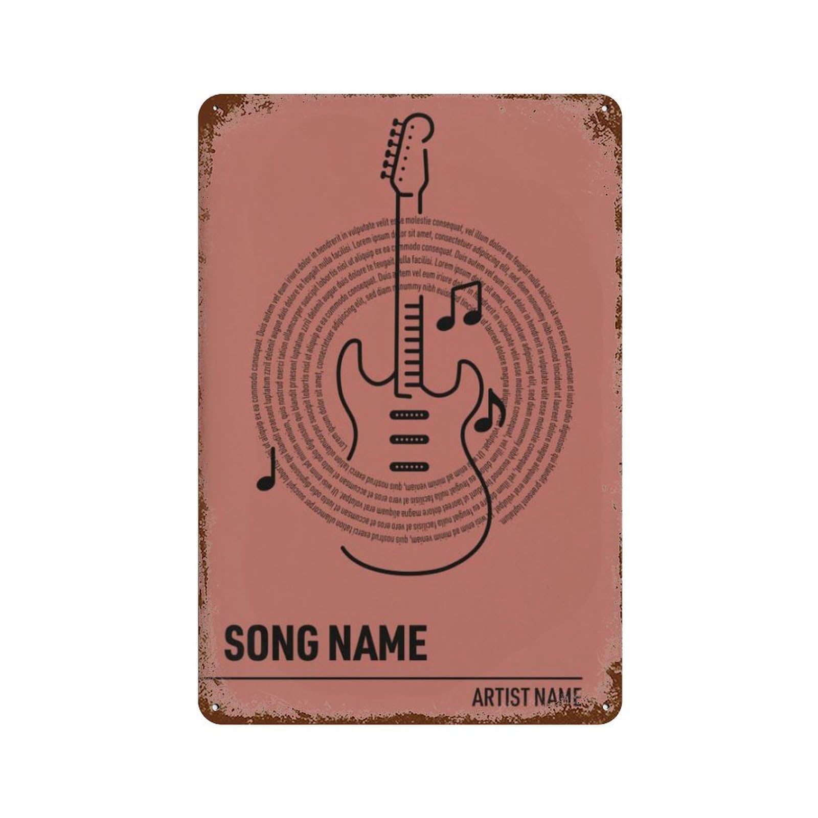 xiaoxiaoshen Custom Guitar Lyrics Terracotta And Black, Music Gift Wall Decor Art Metal Tin Poster Modern Home Decor Art Home Bar Shop Decorations Vintage Sign 30x20cm