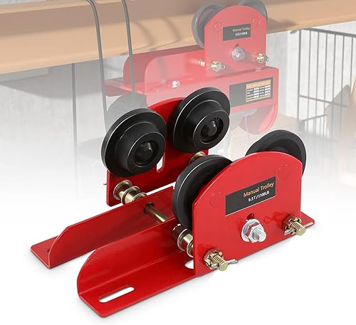POWLAB Carro de haz en I resistente, capacidad de 0.5 toneladas con rodillos de doble pista, brida ajustable para vigas en I, se adapta a 2.68 a