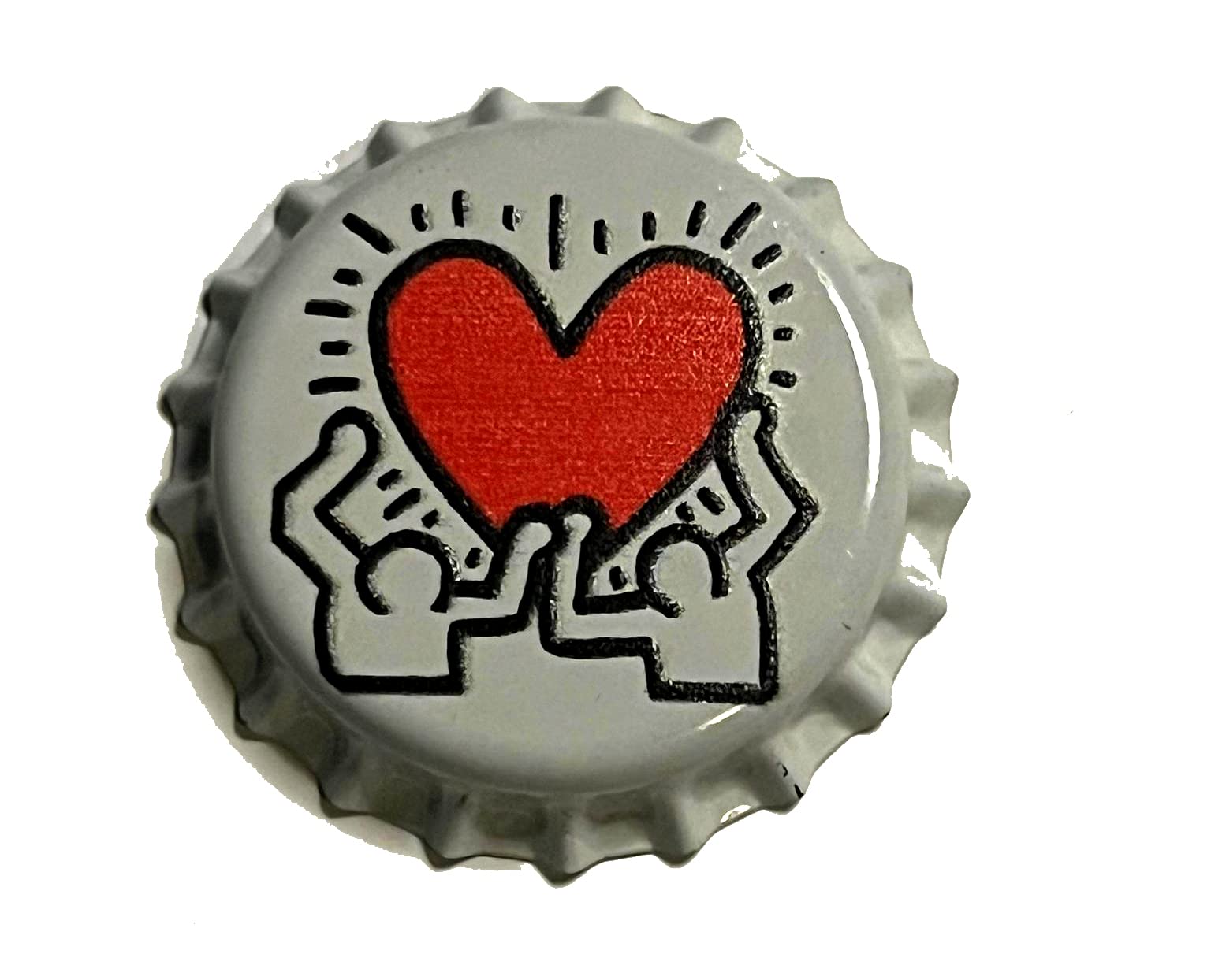 Haring Heart Enamel Pin Bottle Cap style