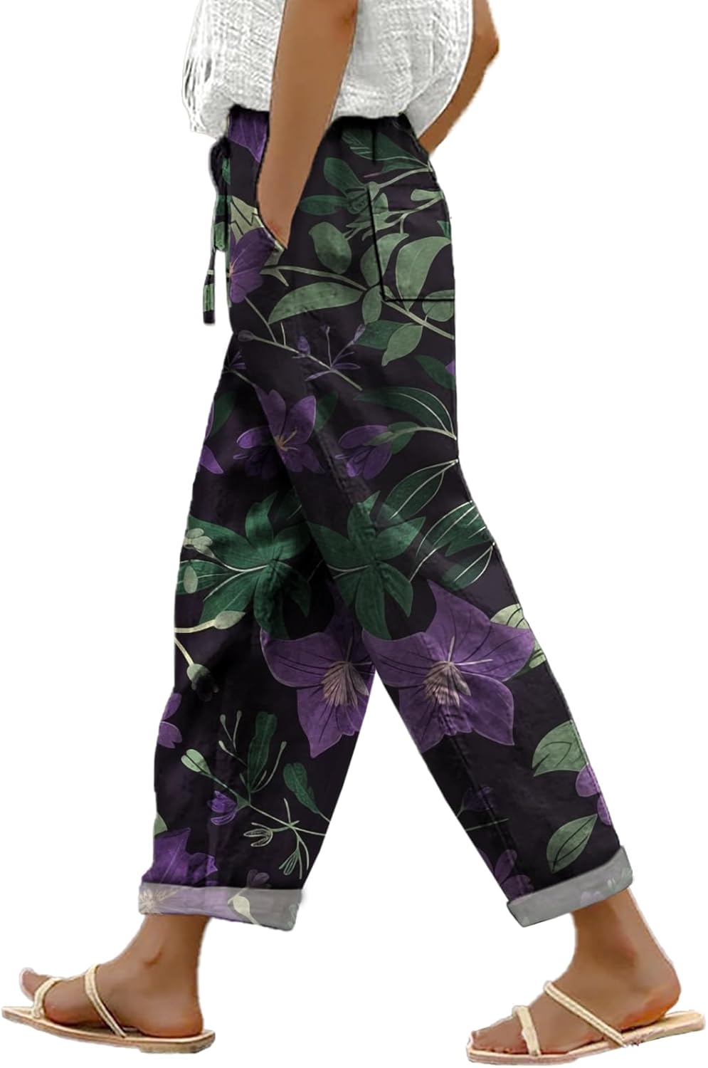 domirica Women Trendy Pants Lightweight Boho Print Wide Leg High Waist Drawstring Palazzo Lounge Trousers with Pockets