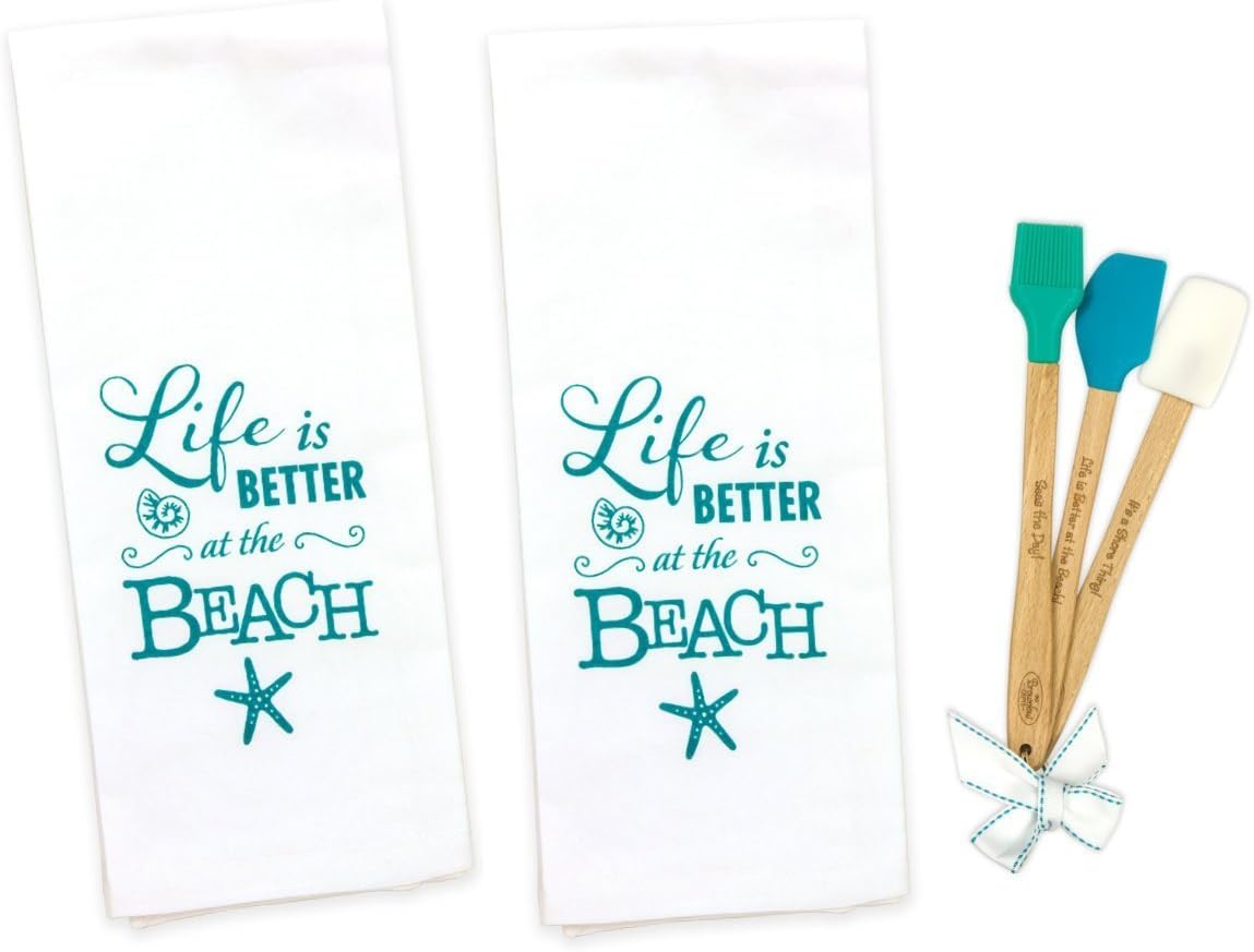 5 Piece Life is Better at the Beach Kitchen Set - 2 Towels and Mini Tool Set