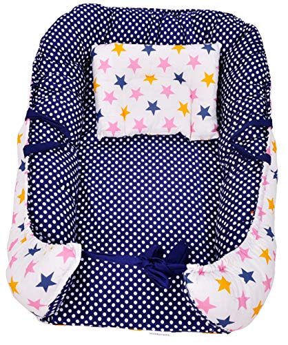 Image of by Urban Space 100% Cotton Reversible Baby Bed Set with Pillow 0-12 Months (White Star, 0-12 Months)