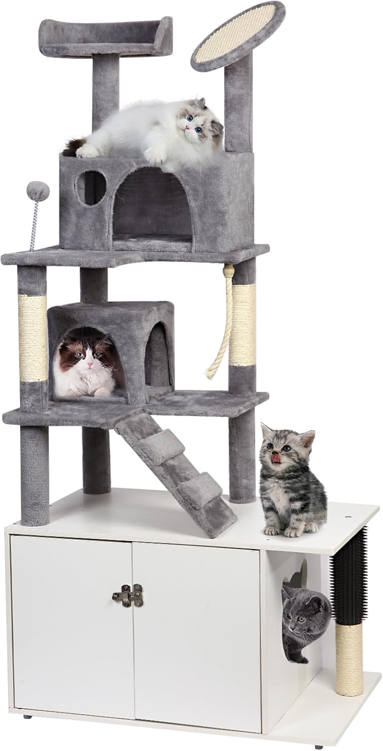 cat Tower cat Tree with Litter Box Enclosure, cat Litter