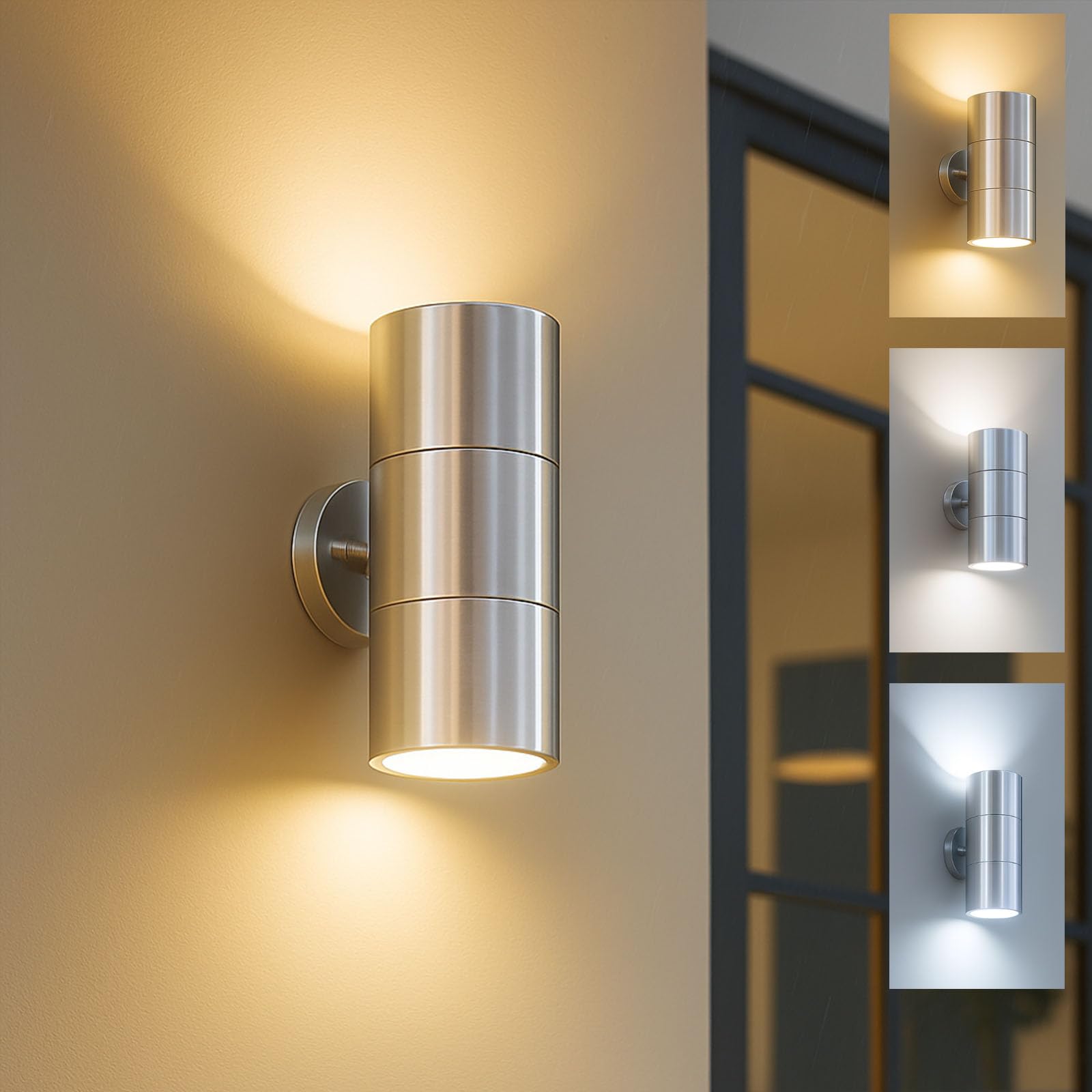 Outside Wall Lights Mains Powered, 3 CCT GU10 Bulbs Up Down Outdoor Wall Sign Light