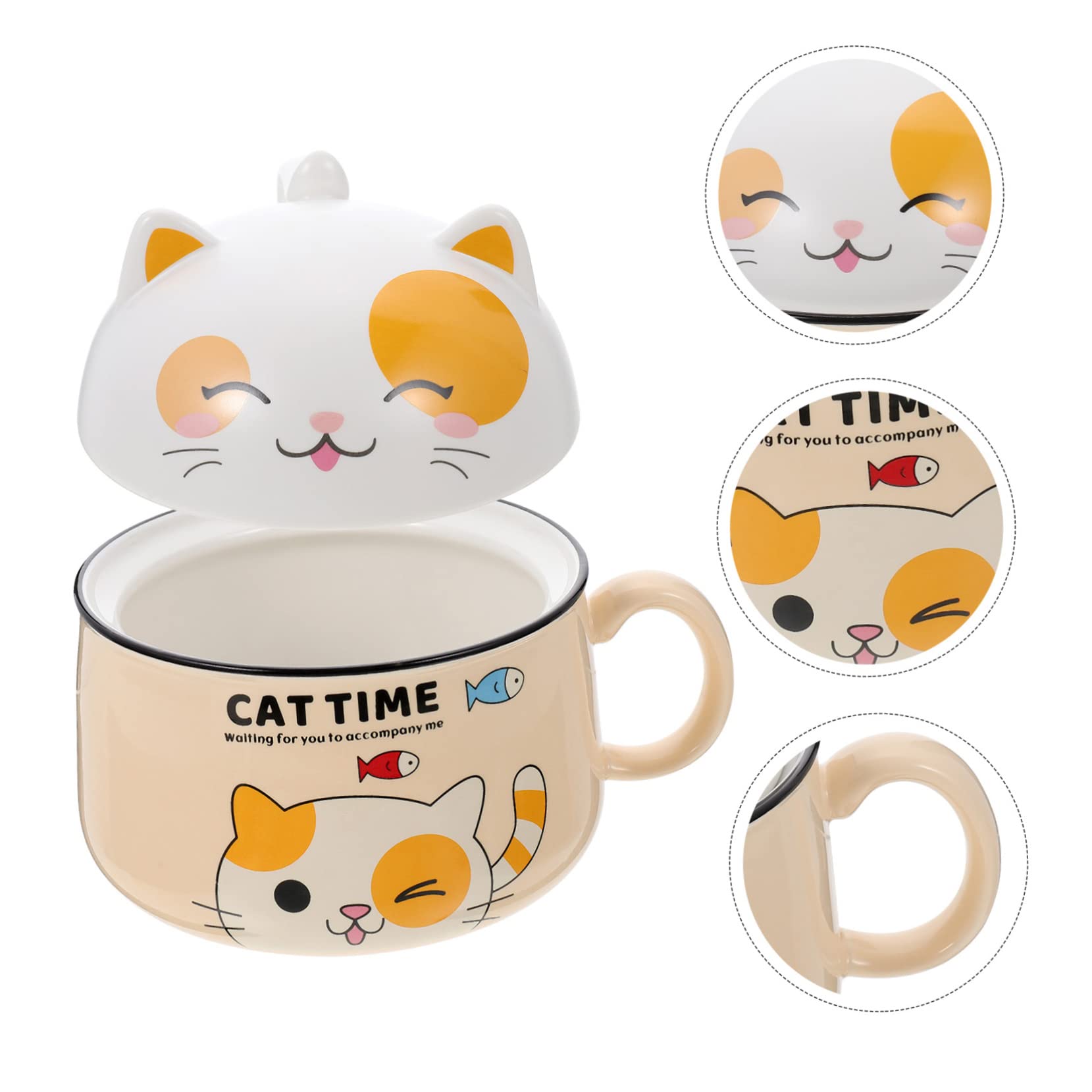 Amosfun Ciotola in Materiale Ceramico Gialla a Forma di Gatto Capacità 1020ml Multiuso senza Sbavature per Zuppa e Riso in Casa o Hotel