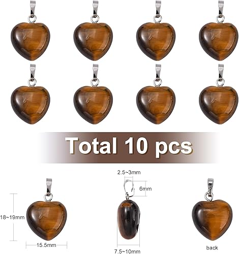 Miniatura 3 de LiQunSweet 10 colgantes naturales de ojo de tigre genuino, con forma de corazón y cristal, para hacer joyas, 18  0.748 in