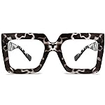 AIEYEZO Oversized Square Blue Light Glasses for Women Cute Big Frame Glasses Fashion Clear Multi-Color Computer Eyewear (White Leopard)