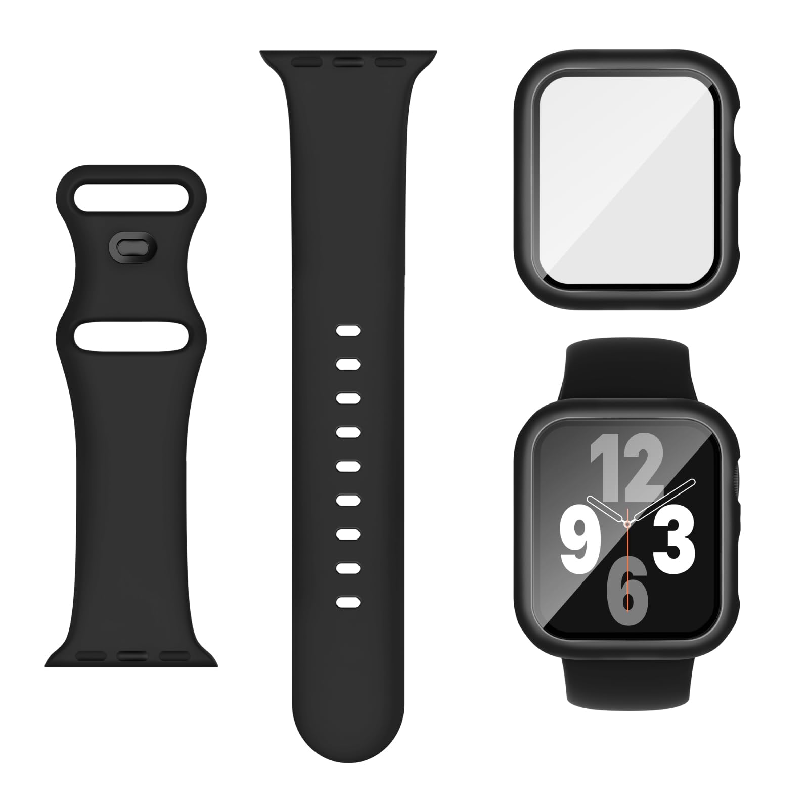 Adorique 3-in-1 Compatible for Apple Watch Band 40mm 41mm 42mm 44mm 45mm 46mm, Soft Silicone Sport Strap for iWatch Series SE 10 9 8 7 6 5 4 3