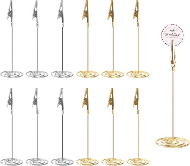 12Pcs Table Photo Holder with Alligator Clasp 4.52 Inch Tall Memo Holder Clip Photo Number Stand Table Number Holder for Wedding Party Office Desk Paper Menu Holder(Gold and Silver)