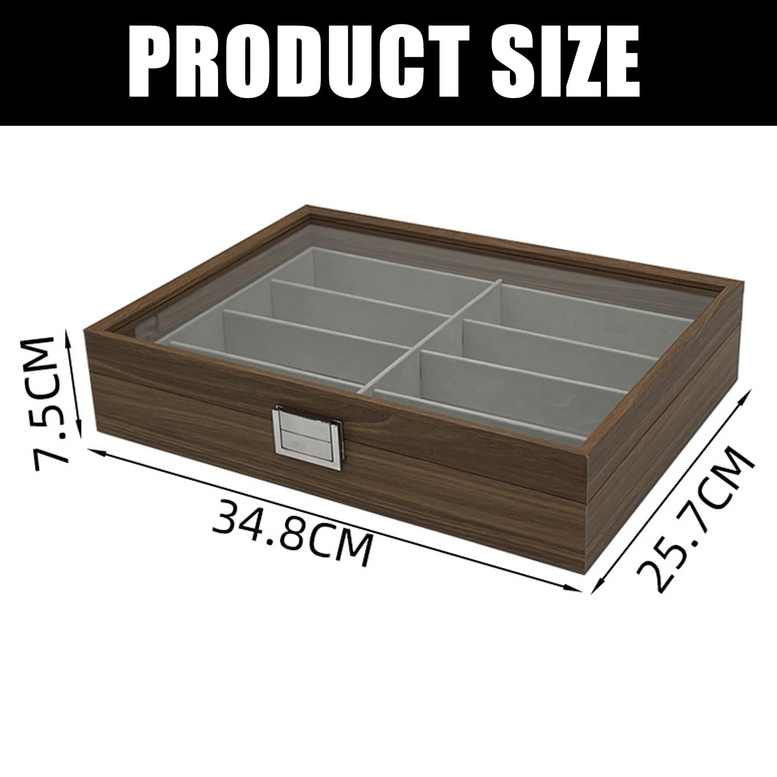 Funktionaler Sonnenbrillen-Organizer mit 8 Schlitzen aus Holz mit grauem Filzfutter, transparente Abdeckung für elegantes Display, Schnellzugriff-Organizer