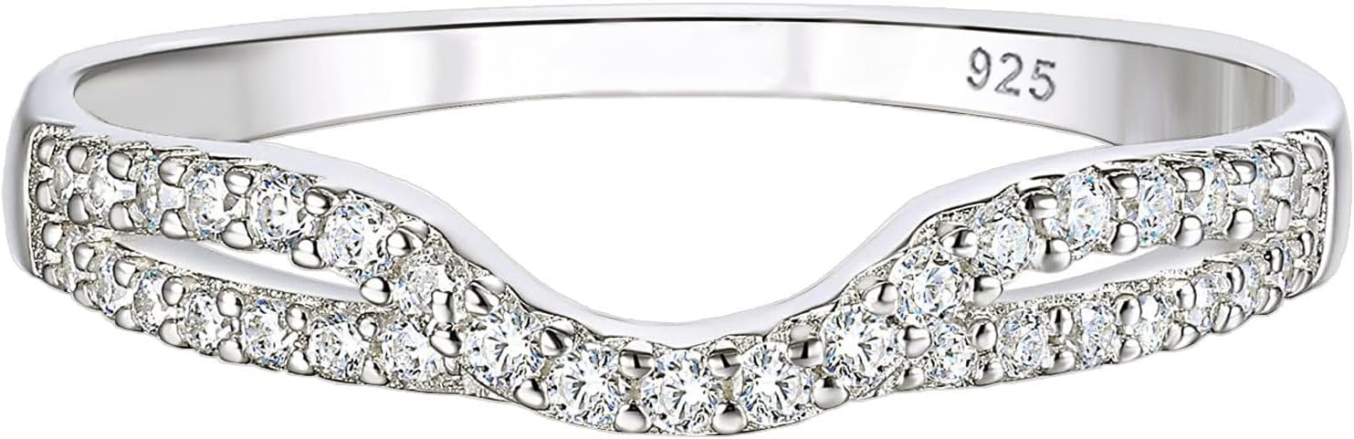 Wuziwen Curved Wedding Bands for Women Sterling Silver Infinity Eternity Rings for Engagement Ring Cubic Zirconia