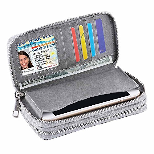Image of XEYOU Double Zipper Long Clutch Wallet Cellphone Wallet for Women with Removable Wristlet Strap for Credit Card, Cash, Coin, Bill